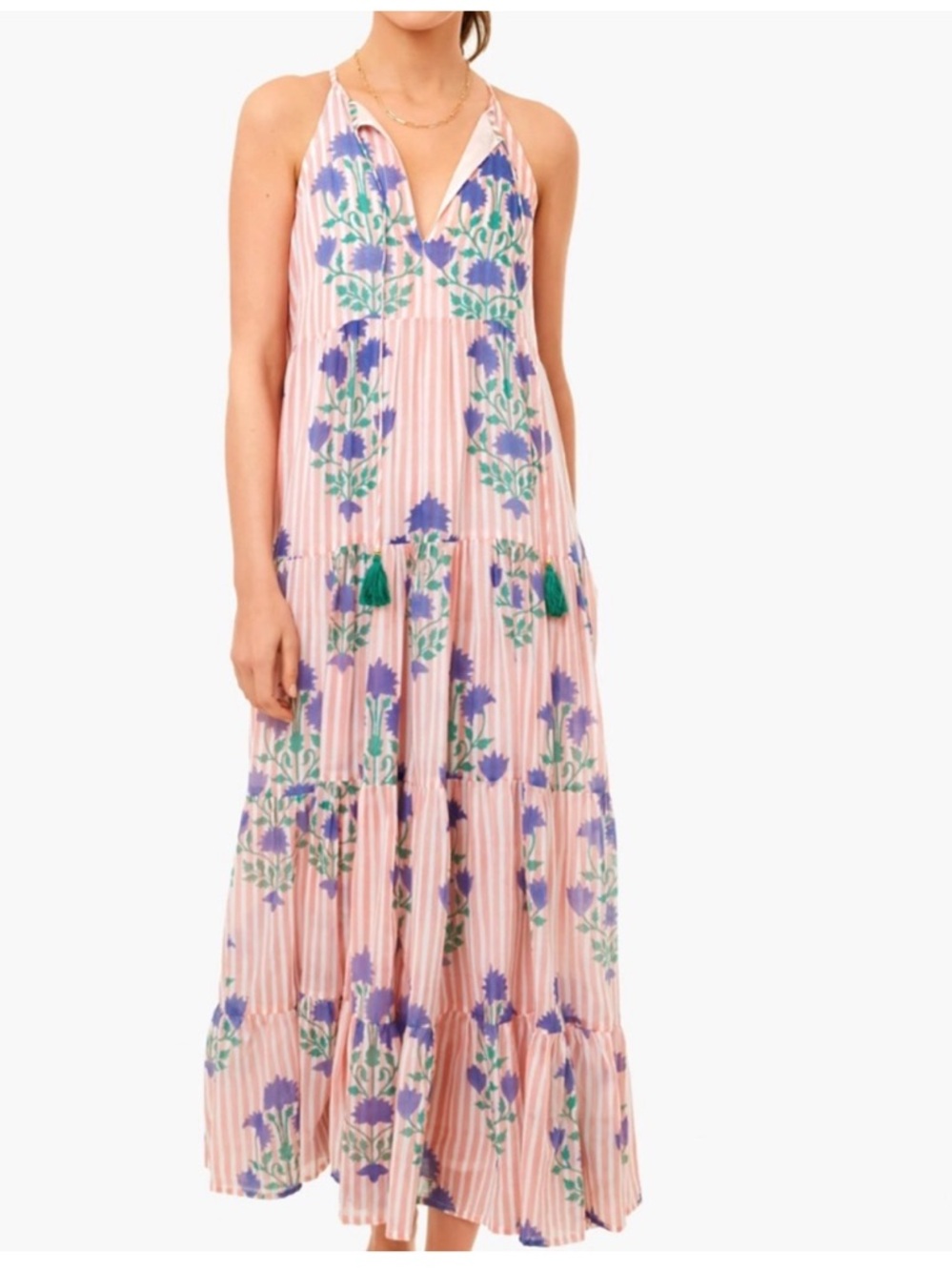NWT Oliphant Jaipur Peach Long Tiered Tassel Maxi Dress Large